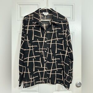 Vintage Toni Marie Sissies Sportswear Women’s Blouse 12 Black Tan Abstract Sheer